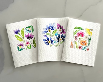 Original Hand Painted Watercolor Modern Flower Mothers Day Card Set - Floral Anniversary, Birthday Greeting Card Set - Thank You Card Set