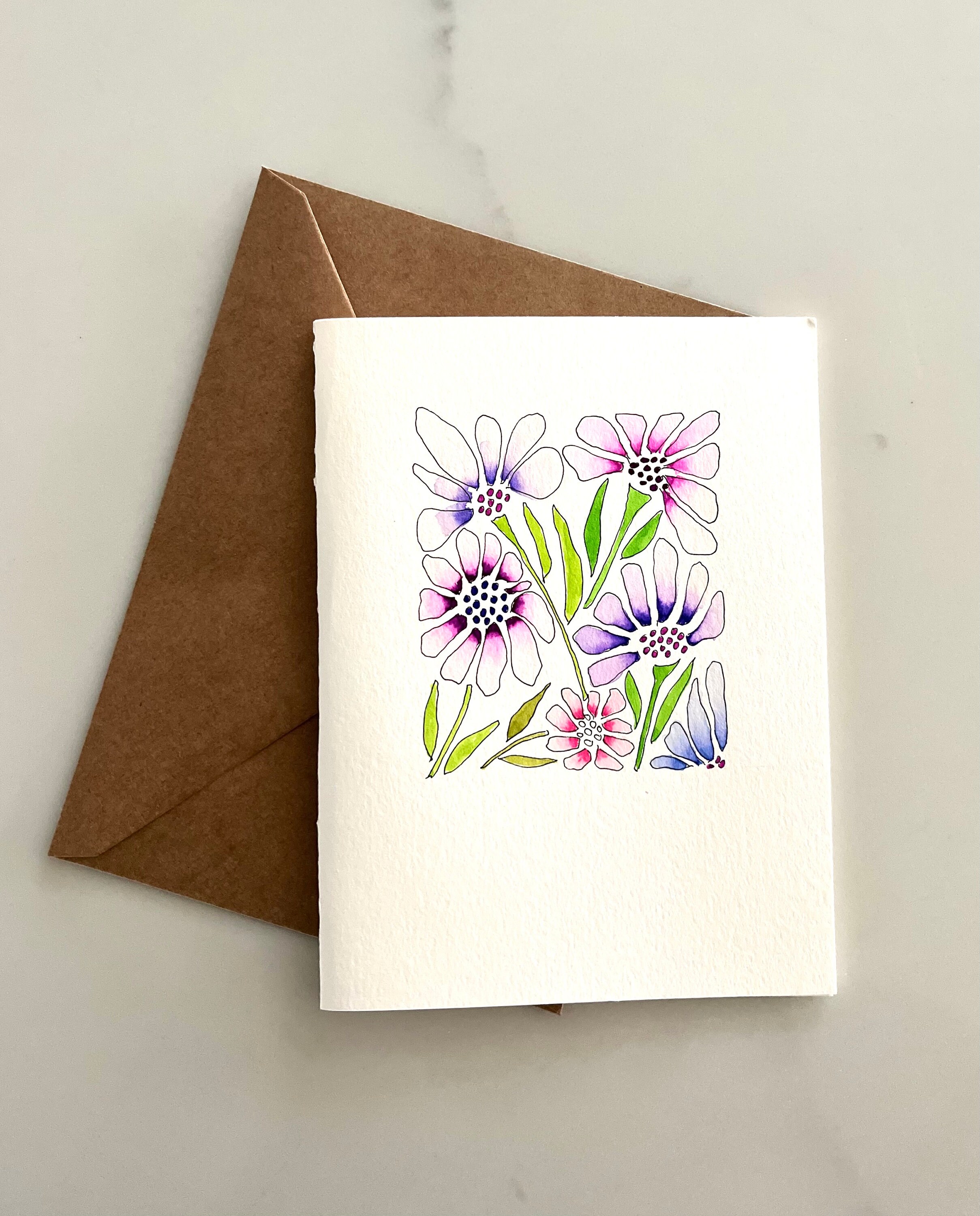 Original Hand Painted Watercolor Modern Flower Card Set - Etsy