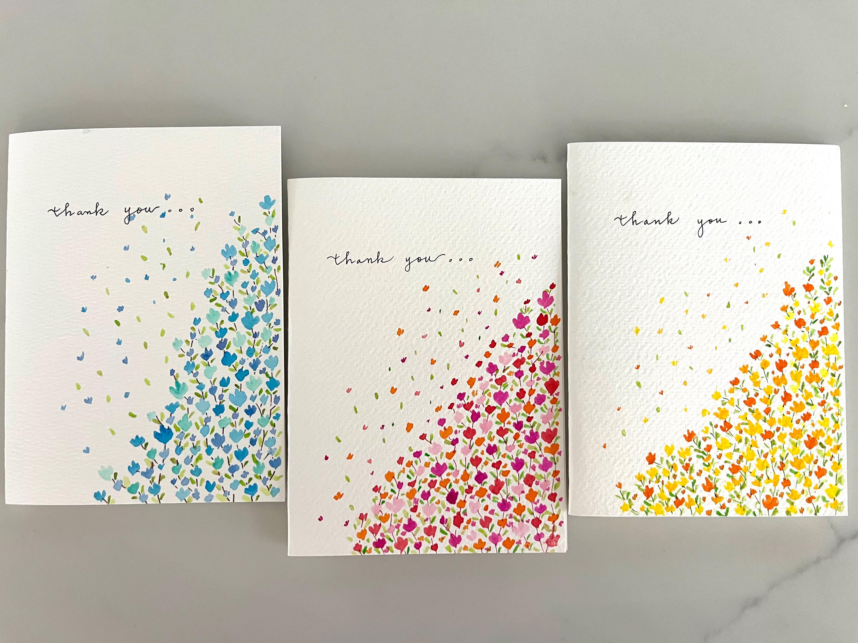 Original Hand Painted Watercolor Flower Thank You Card Set - Spring ...
