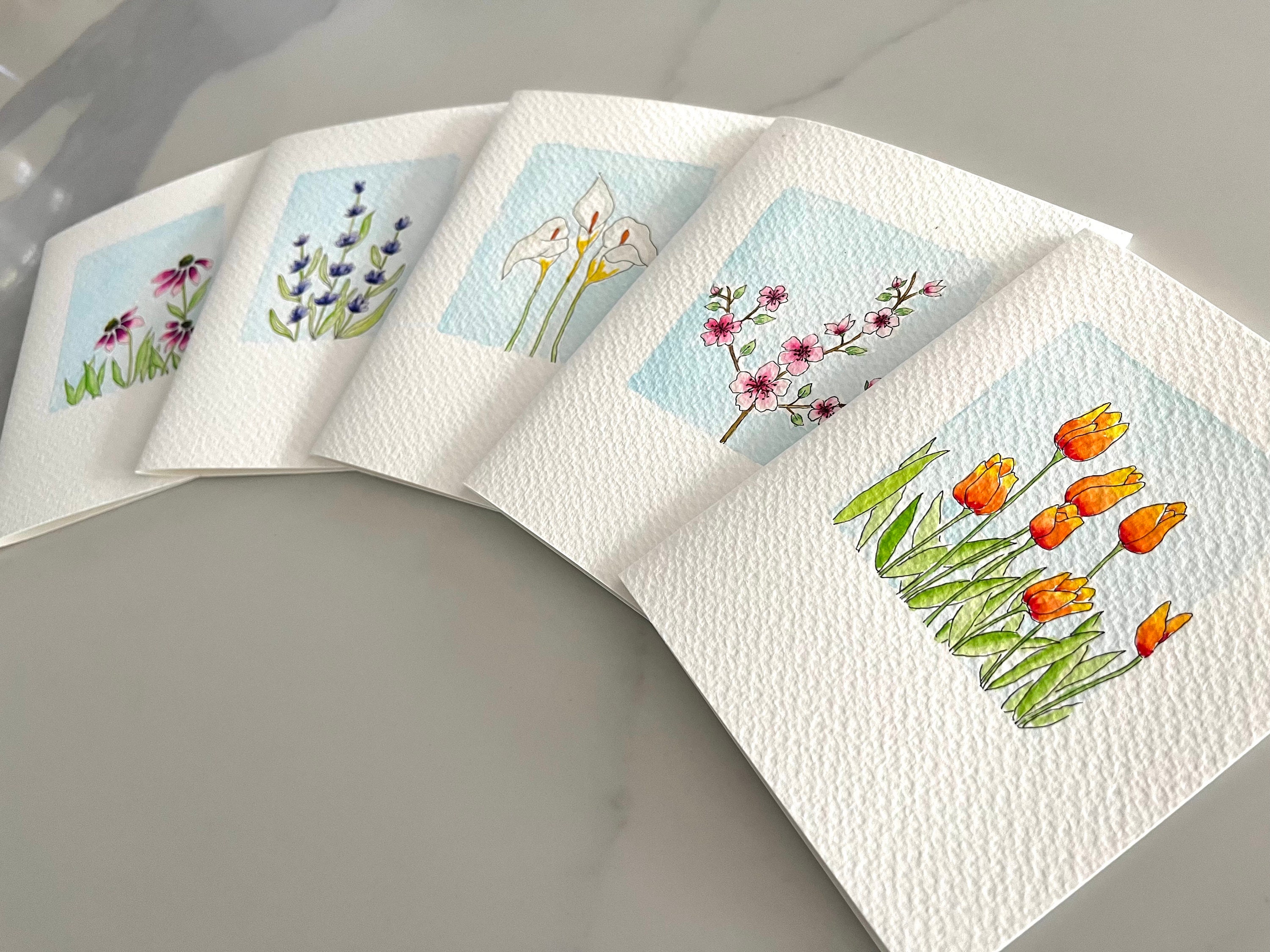 Original Hand Painted Watercolor Flower Card Set - Notecard Set for ...