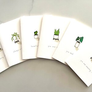 Original Hand Painted Watercolor Minimalized Green House Plant Card set - Indoor Plant Greeting with Warm Message Notecard Set