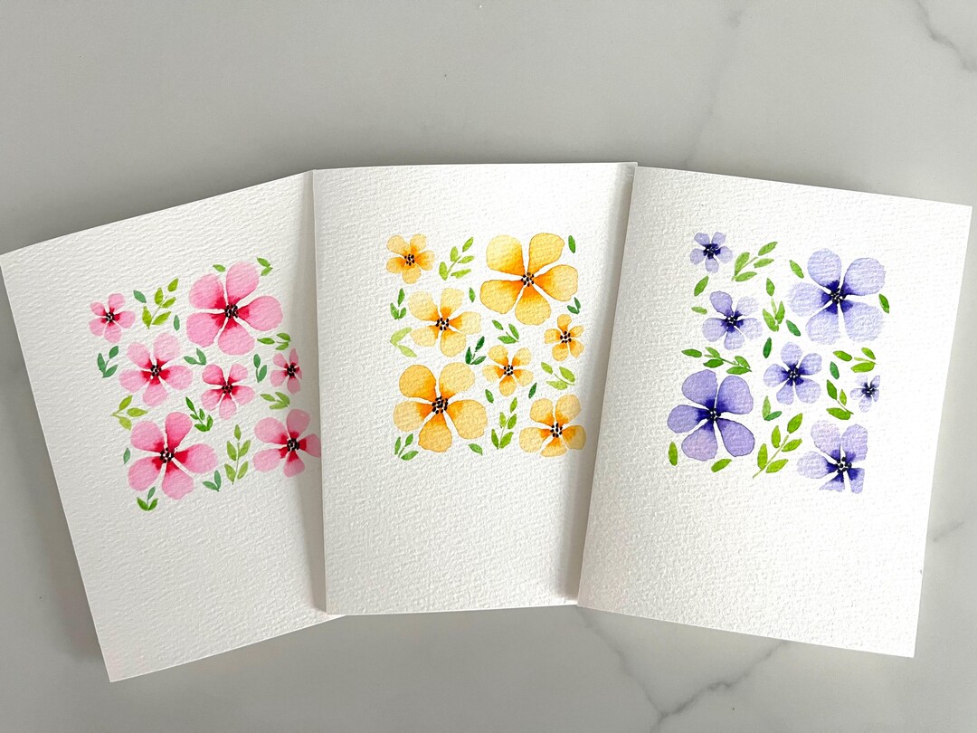 Original Hand Painted Watercolor Flower Card Set – Spring Greetings - Etsy