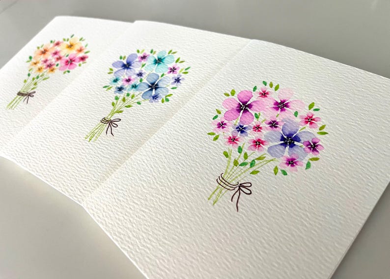 Original Hand Painted Watercolor Flower Bouquet Card Set - Mothers Day ...