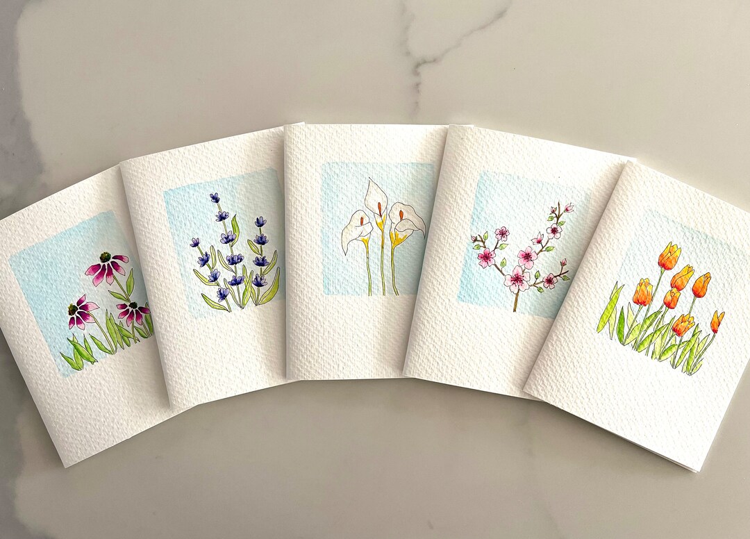 Original Hand Painted Watercolor Flower Card Set - Notecard Set for ...