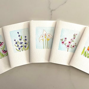 Original Hand Painted Watercolor Flower Card Set Notecard Set for Frame Flower Thank You Card Set image 1