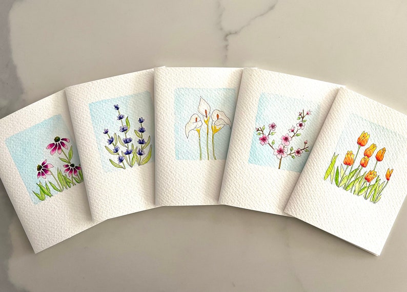 Original Hand Painted Watercolor Flower Card Set Notecard Set for Frame Flower Thank You Card Set image 1