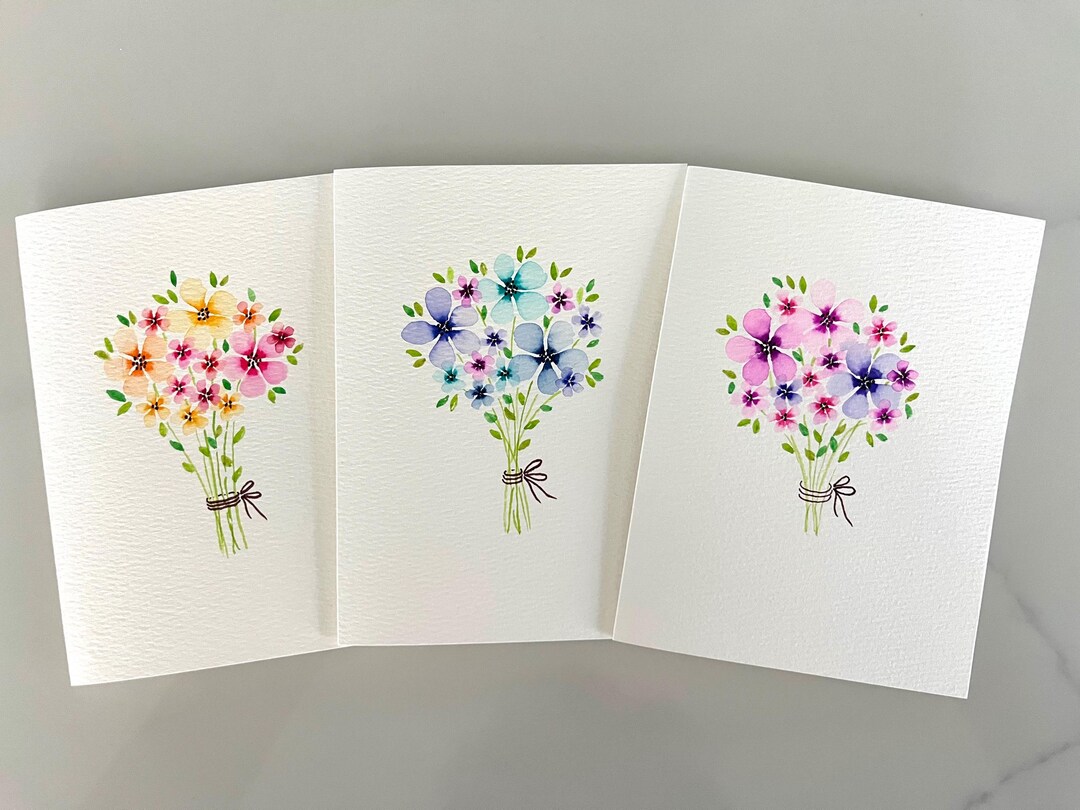 Original Hand Painted Watercolor Flower Bouquet Card Set - Mothers Day ...
