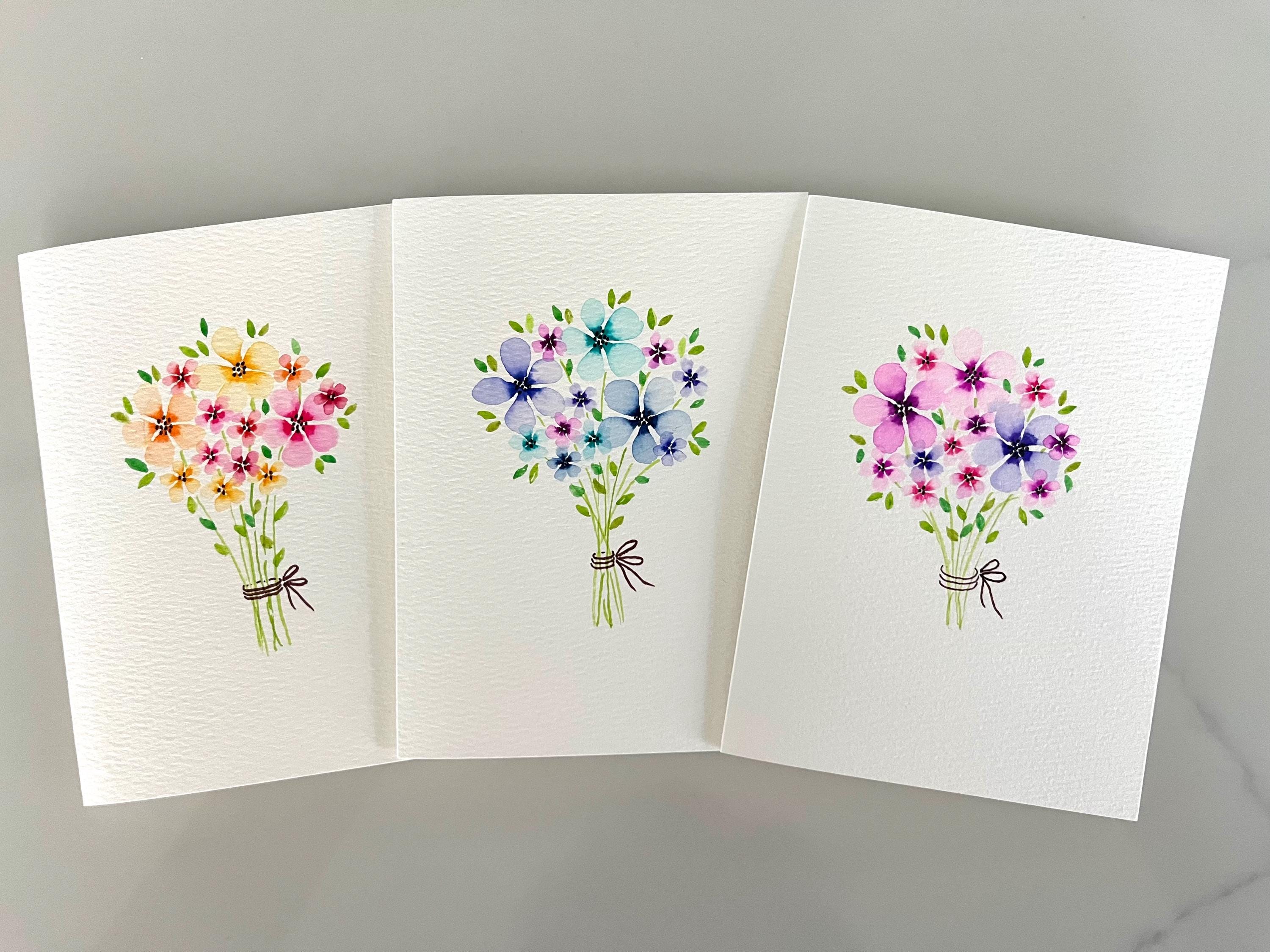 Original Hand Painted Watercolor Flower Bouquet Card Set - Mothers Day ...