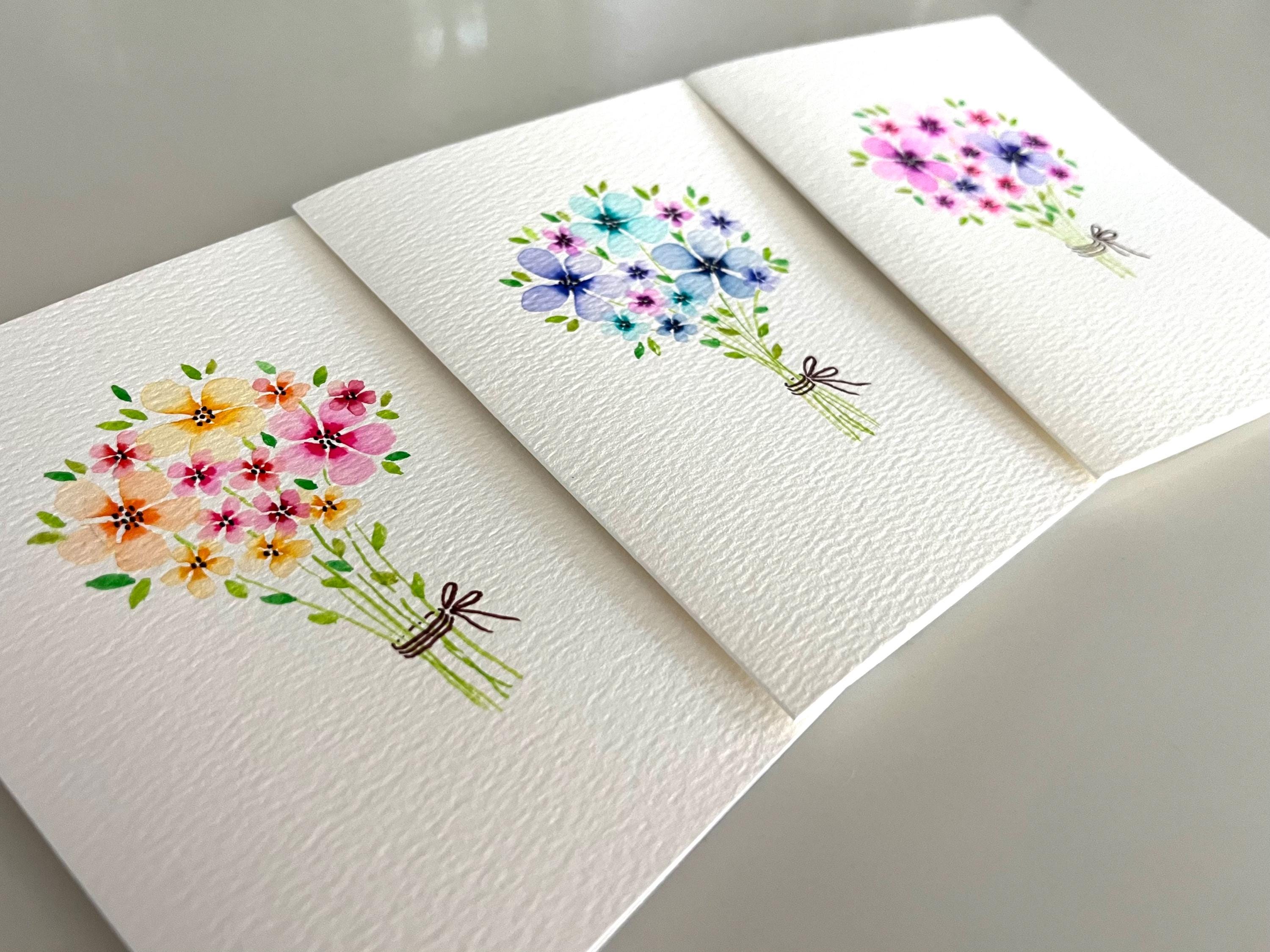 Original Hand Painted Watercolor Flower Bouquet Card Set - Mothers Day ...