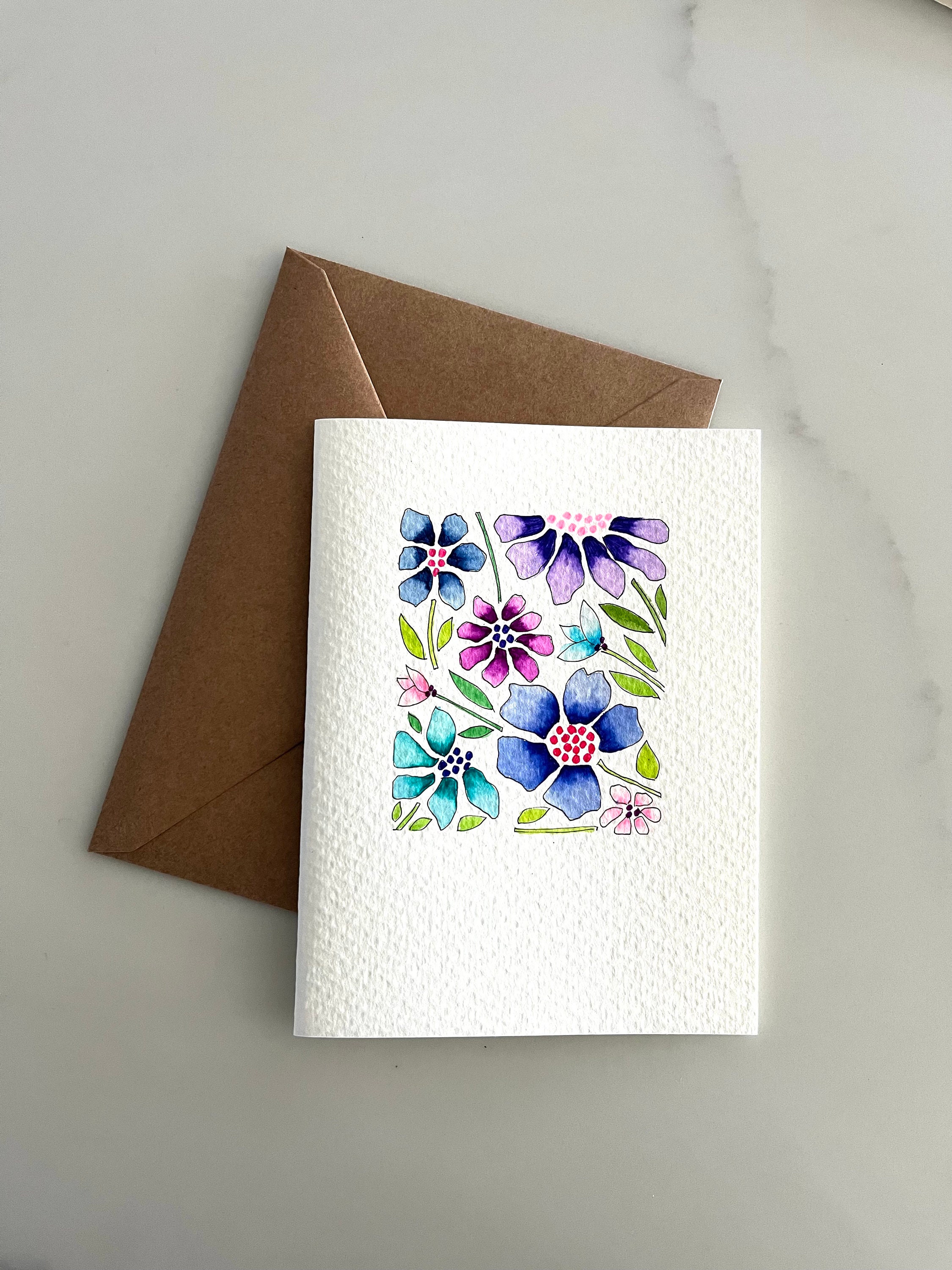 Original Hand Painted Watercolor Modern Flower Mothers Day Card Set ...