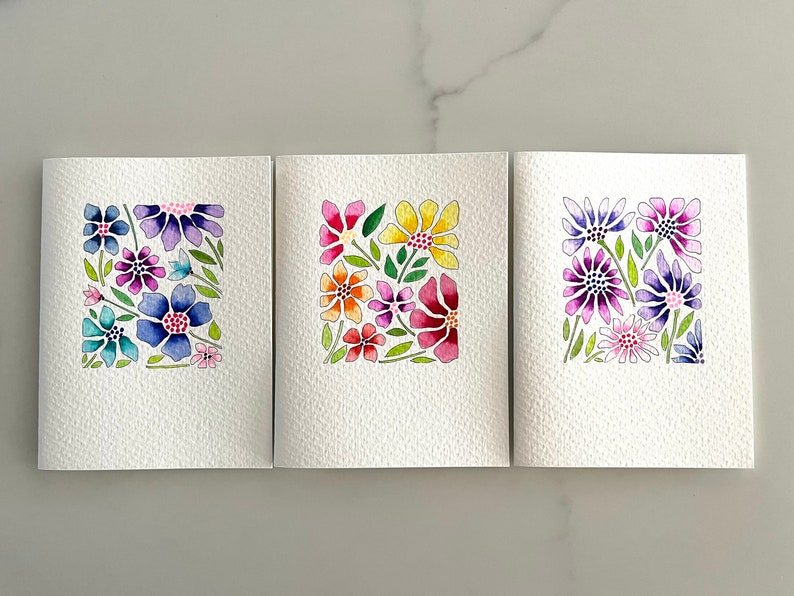 Original Hand Painted Watercolor Modern Flower Mothers Day Card Set ...