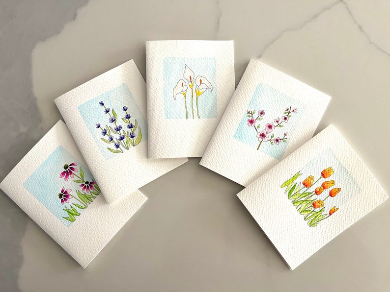Original Hand Painted Watercolor Flower Card Set Notecard Set for Frame Flower Thank You Card Set image 4