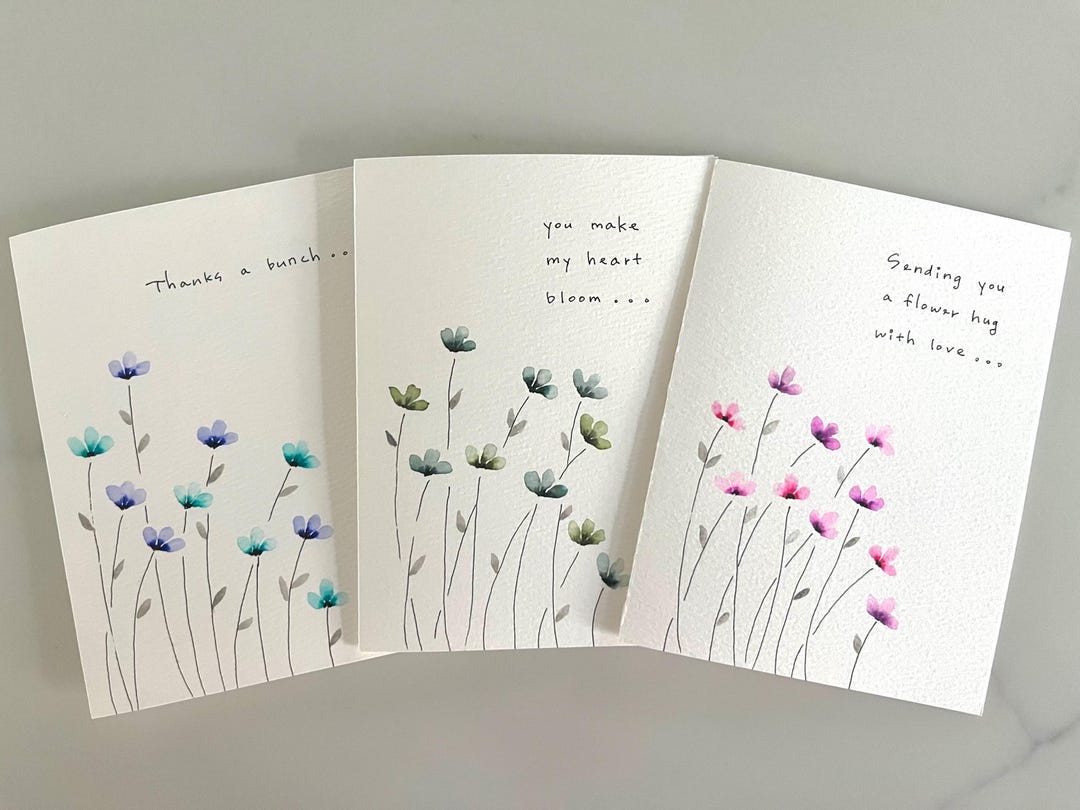 Original Hand Painted Watercolor Flower Card Set: Floral Greeting Cards ...