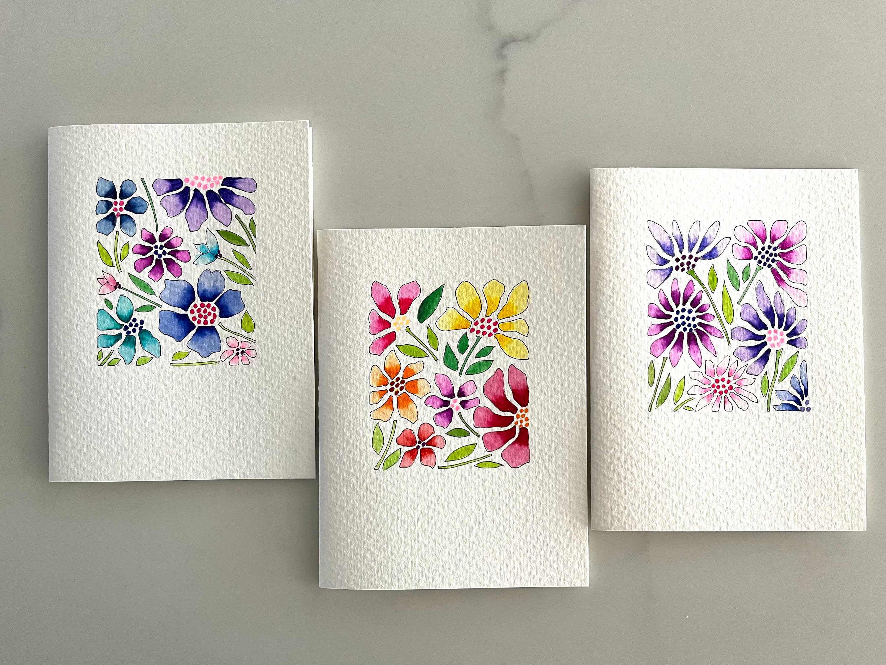 Original Hand Painted Watercolor Modern Flower Mothers Day Card Set ...