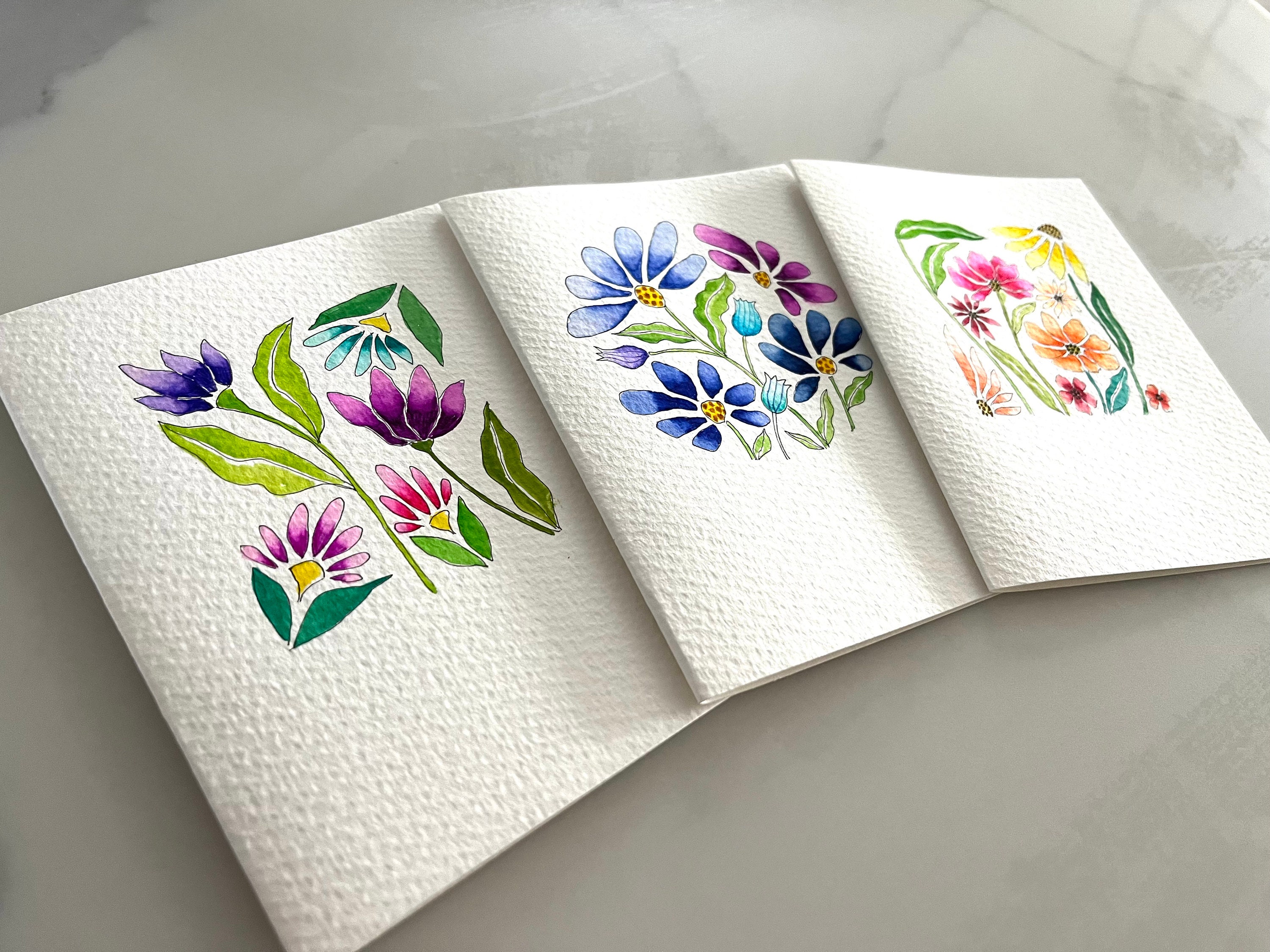 Original Hand Painted Watercolor Flower Card Set: Modern Floral ...