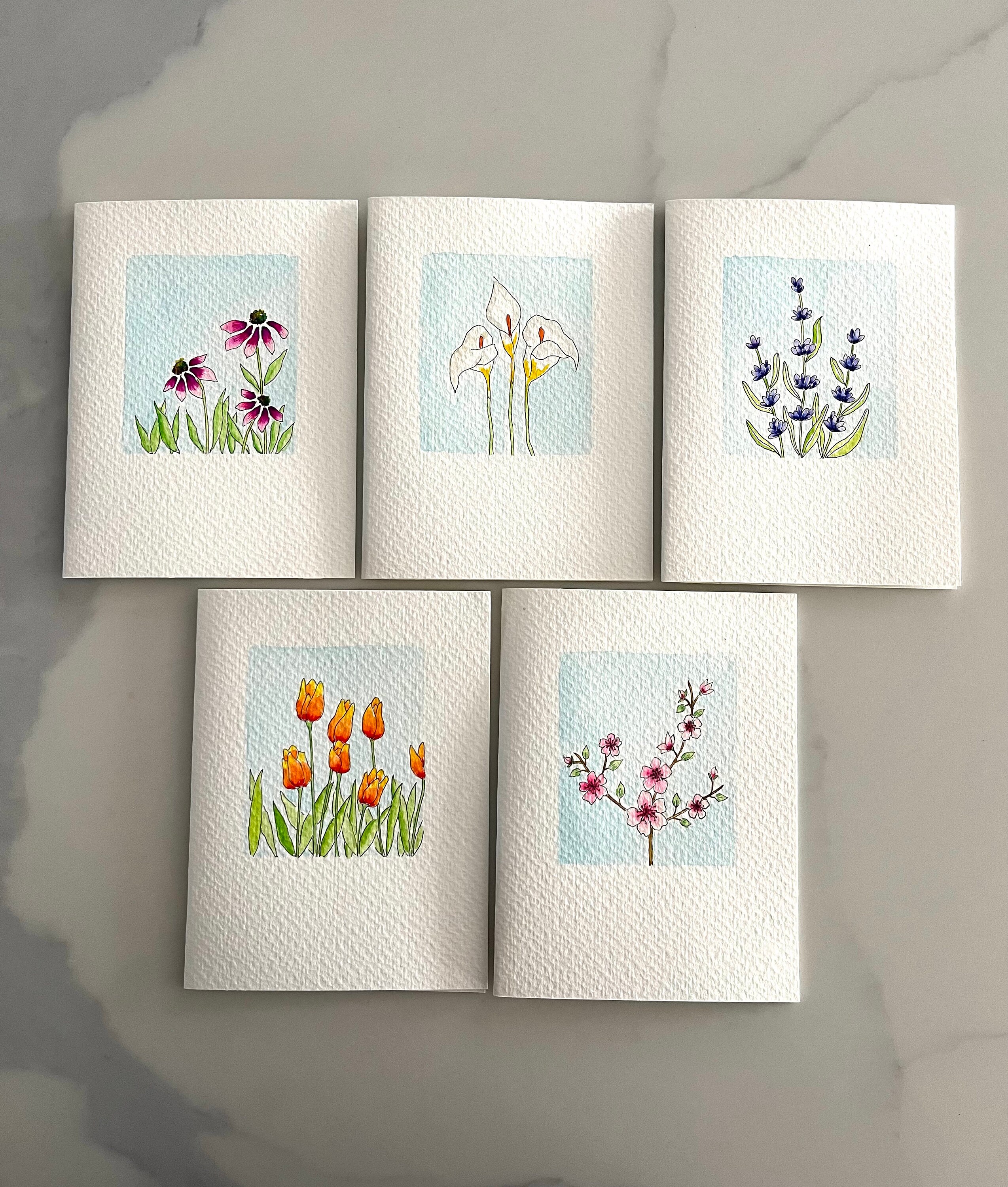 Original Hand Painted Watercolor Flower Card Set - Notecard Set for ...