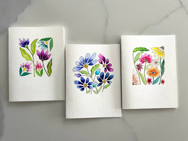 Original Hand Painted Watercolor Flower Card Set: Modern Floral ...