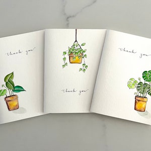 Original Hand Painted Watercolor Greeting Green House Plant Card Set - Blank Card Set - Indoor Plant Thank You Card Set