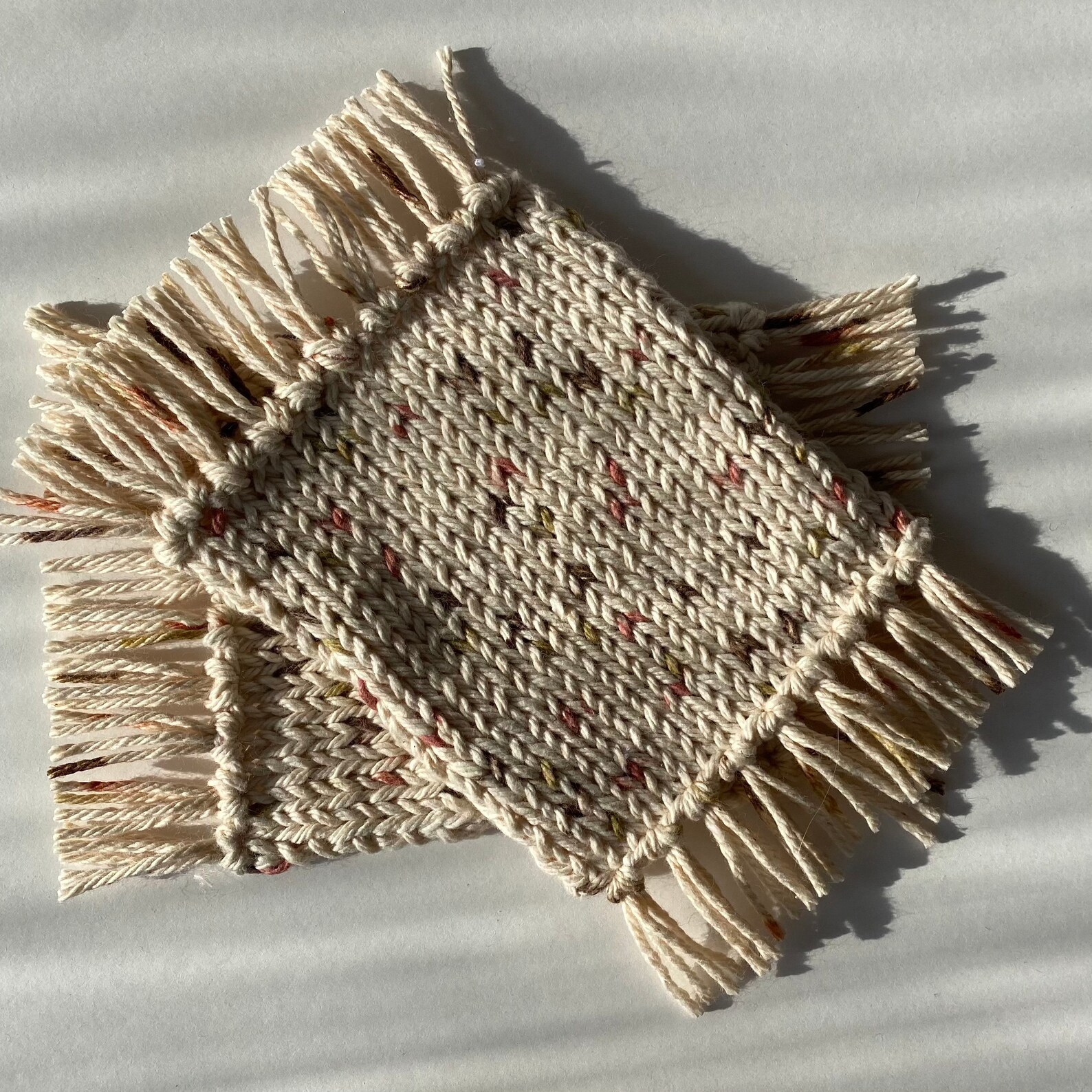 Knit Coasters Set of 4 Mug Rug Fringe Knit Coasters Cream Etsy