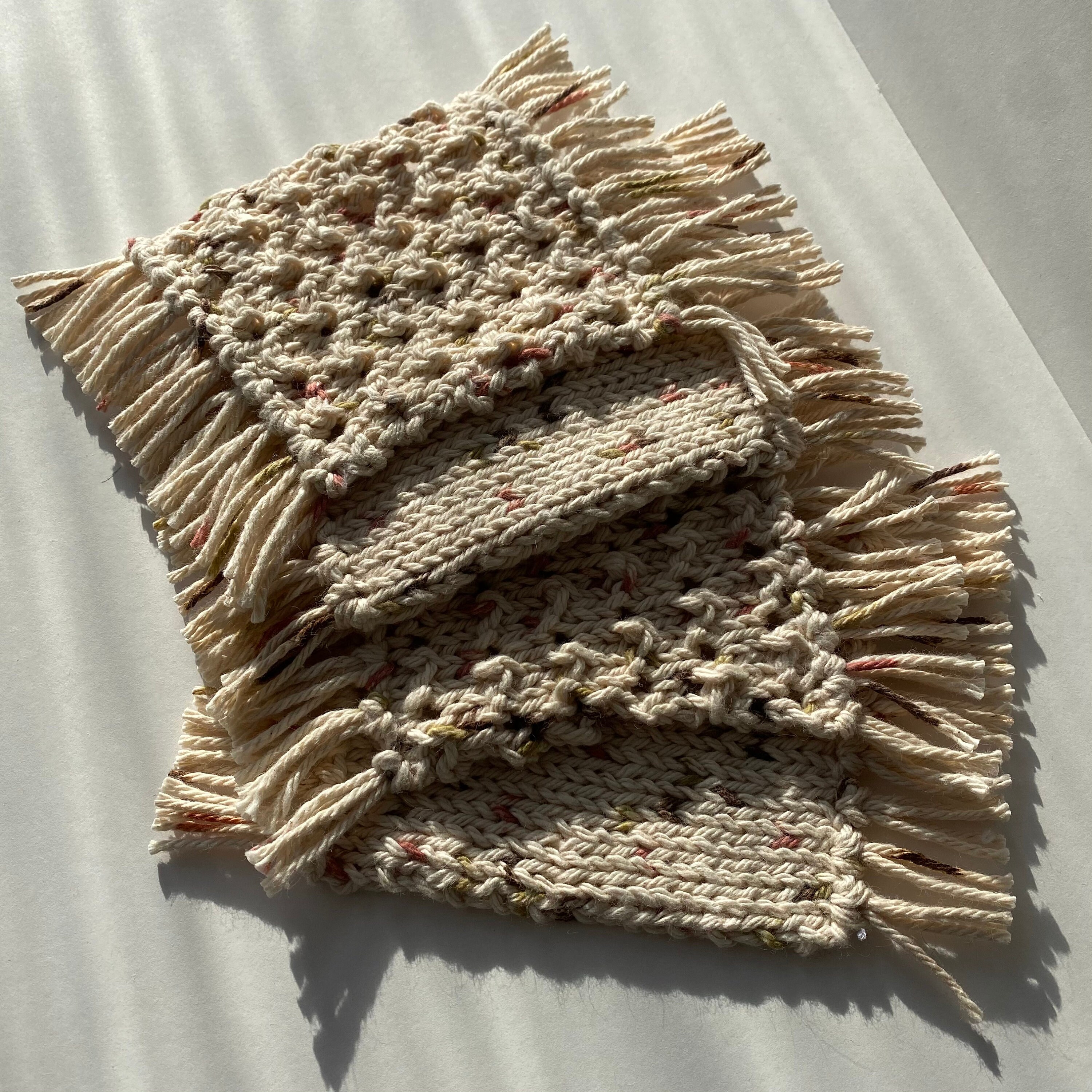 Knit Coasters Set of 4 Mug Rug Fringe Knit Coasters Cream Etsy