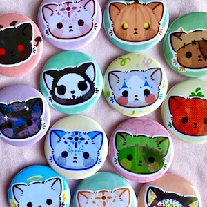Themed cat pinback button badges pins - Kawaii cat art - ita bag pins badges buttons pinbacks - Cat art - Clown art - spooky cat - silly cat