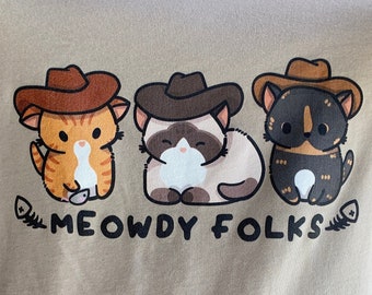 Meowdy Folks cat tee shirt - meowdy cowboy cat funny unisex tee - unixex cat shirt - meowdy folks - funny cat shirt - tortoiseshell cat