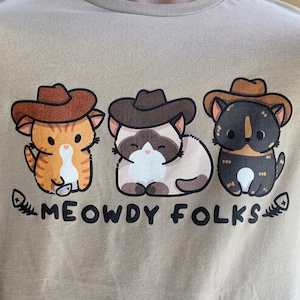 Meowdy Folks cat tee shirt - meowdy cowboy cat funny unisex tee - unixex cat shirt - meowdy folks - funny cat shirt - tortoiseshell cat