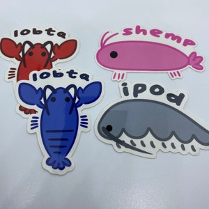 Creature marine sciocche - adesivo gamberetti - adesivo isopodi - adesivo aragosta - adesivo creature marine - adesivi scarabocchi meme sciocche - divertenti carini