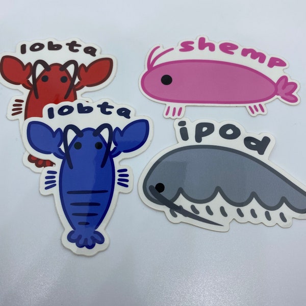 Silly sea creatures - shrimp sticker - isopod sticker - lobster sticker - sea creature sticker - meme silly doodle stickers - funny cute