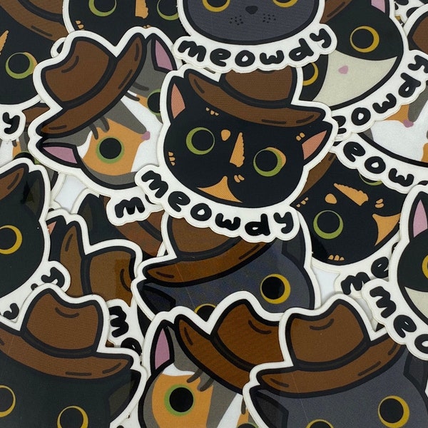 Meowdy tortoiseshell cat - cowboy cat meowdy tortoiseshell cat in cowboy hat - funny tortoiseshell cat sticker - kawaii cat sticker