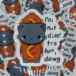 funny cat vinyl sticker - cat in costume silly sticker - funny sticker - funny cat sticker - funny kawaii chibi cute cat sticker art