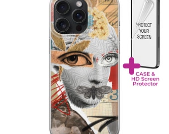Aesthetic Collage Phone Case with Screen Protector Cat Case for iPhone 15 Samsung S23 Samsung A54 iPhone 14 13 11 XS S Google Pixel 6A