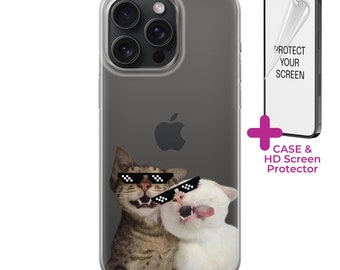 Thug Life Phone Case with Screen Protector Cat Case for iPhone 15 Samsung S23 Samsung A54 iPhone 14 13 11 XS S Google Pixel 6A Xiaomi 12