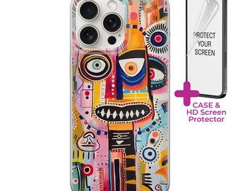 Coque de portable artistique inspirée du cubisme, housse de protection durable pour iPhone 13/SE, Samsung S23/A15/A54, Xiaomi 12 et Redmi Note 9 - Cadeau unique