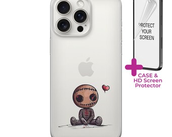 Whimsical Kawaii Voodoo Doll Phone Case, Soft Cover Fits iPhone 13, SE, Samsung S23. A15, Unique Birthday Gift for Teens Screen Protector