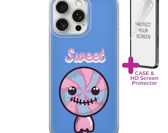 Coque de portable Swirl Lollipop pour iPhone 15, 14 Plus, 13, 12, 11 Samsung Galaxy S24 A15 A14, A54 Pixel 8A 7A 6A Protecteur d'écran
