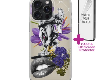 Playful Art Phone Case with Screen Protector collage style for iPhone 15 Pro Samsung S23 Samsung A54 iPhone 14 13 11 XS S Google Pixel 6A