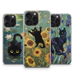 Van Gogh Phone Case Cat Meme Parody Cover fit for iPhone 15 Pro Max, 14 Plus, 13, 12, 11, XR & Samsung S24, S23, A54, A53,Google Pixel 8A