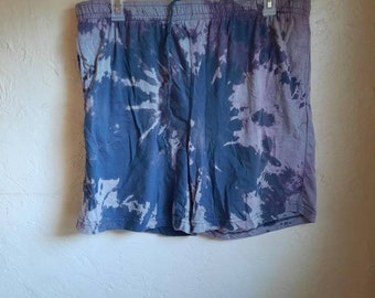 Upcycled Reverse Tie Dyed Sleeping Shorts Size Extra Large | Blue PJ Shorts Swirl Tie Dye | Bleach Dyed Shorts | Blue XL Short Reverse Dye