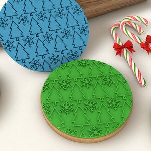 Tree & Snow Flake Background Pattern - Laser Cut Christmas Cookie Debosser (Raised)