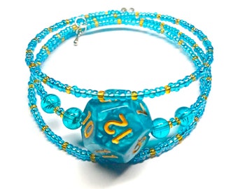 D12 Dice Bracelet - Turquoise 12 Sided Dice Jewellery - Geeky Gift - DND Dice TTRPG - D20 bracelet with beads - Dungeons and Dragons RPG