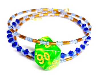 D10 Dice Bracelet (Percentile) - Green 10 Sided Dice Jewellery - Geeky Gift - DND Dice TTRPG - Beaded D10 bracelet - Dungeons and Dragons