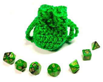 Mini Dice Set with Handmade Dice Bag - Your Choice of Dice - Crochet Drawstring Dice Bag with Mini Dice DND TTRPG - Miniature