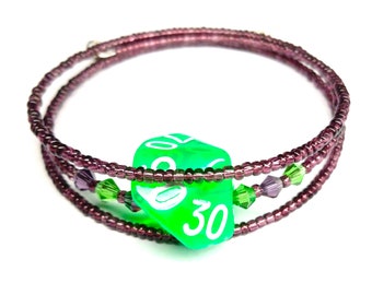D10 Dice Bracelet (Percentile) - Green 10 Sided Dice Jewellery - Geeky Gift - DND Dice TTRPG - Beaded D10 bracelet - Dungeons and Dragons