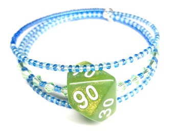 D10 Dice Bracelet (Percentile) - Green 10 Sided Dice Jewellery - Geeky Gift - DND Dice TTRPG - Beaded D10 bracelet - Dungeons and Dragons