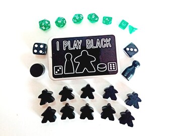 I Play Black - The Board Game Survival Kit - Always Play Board Games in Your Favourite Colour! - Board Game Pieces and Dice - TTRPG - DND