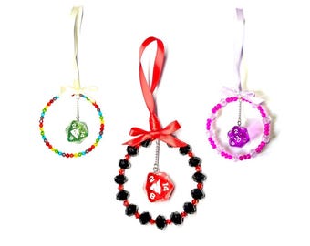 Handmade Dice Christmas Ornament: Beaded Gamer Gift D20 & D12