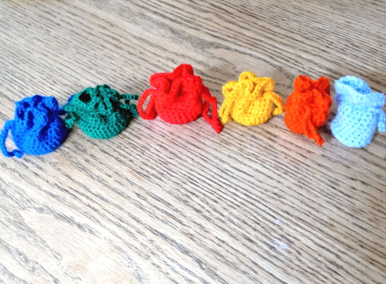 Mini Dice Set with Handmade Dice Bag Your Choice of Colours Crochet Drawstring Dice Bag & Matching Mini Dice DND TTRPG Miniature image 5