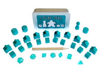 I Play Teal - The Board Game Survival Kit - Always Play Board Games in Your Favourite Colour! - Board Game Pieces and Dice - TTRPG - DND