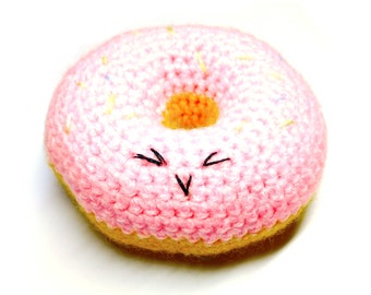 Cute Doughnut Plushie in Pink with Sprinkles - Happy Donut - Adorable Stuffie - Little Buddy - Cuddly Toy - Amigurumi Kawaii Doughnut